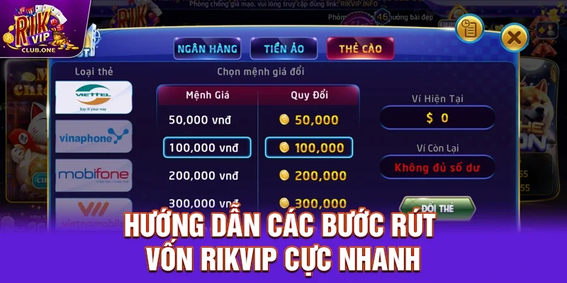 Hướng dẫn các bước rút vốn Rikvip cực nhanh
